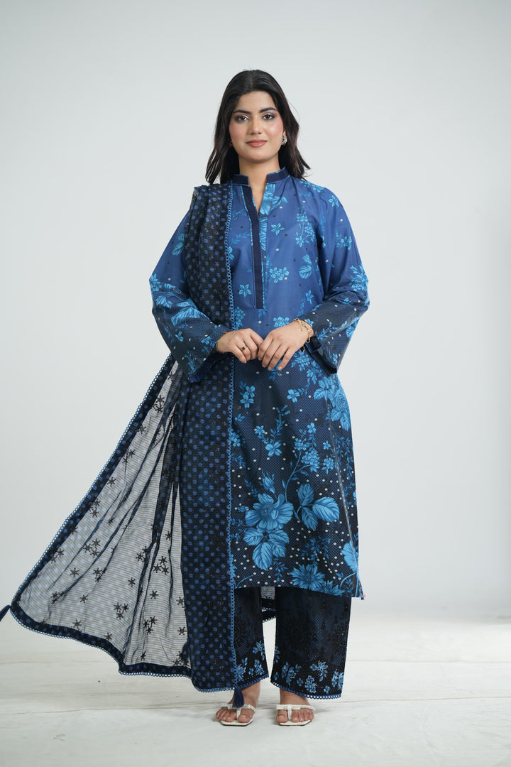 Lawn Blue Stitched Suit - Jazmin