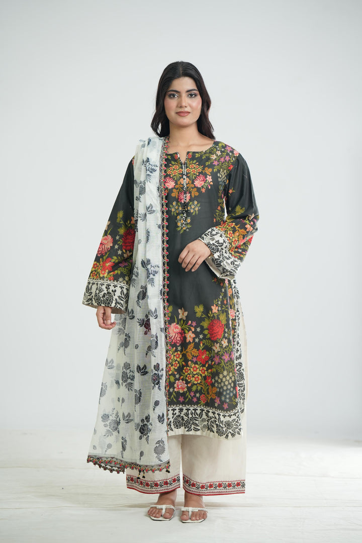 Lawn Black Stitched Suit - Jazmin