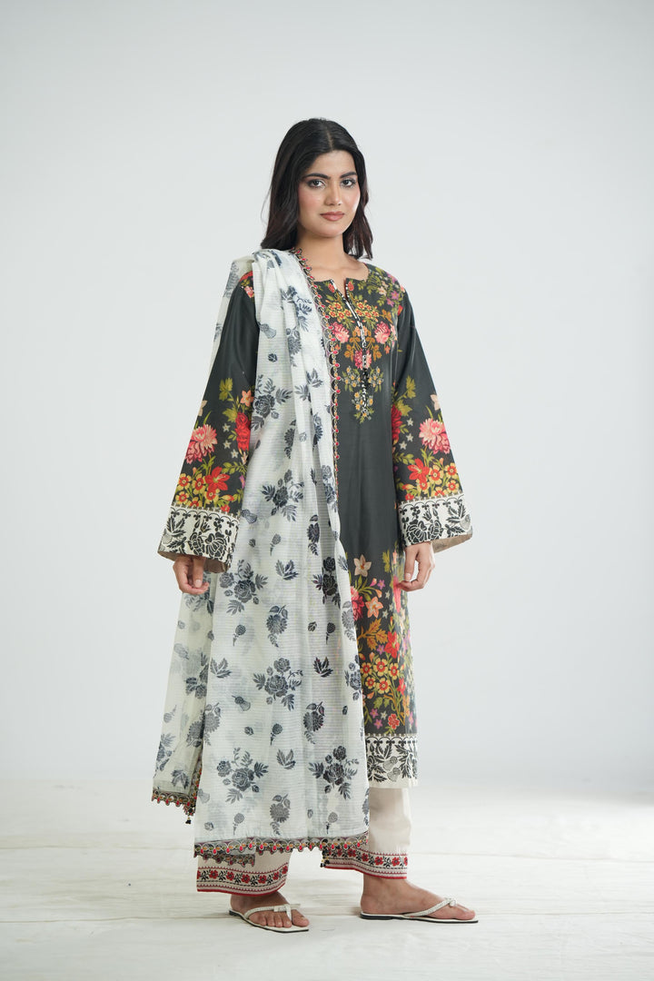 Lawn Black Stitched Suit - Jazmin