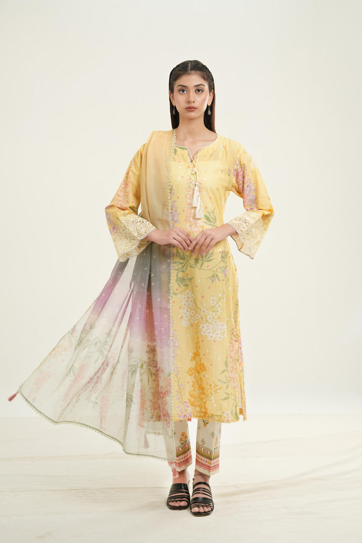 Embroidered Lawn Butter Yellow Stitched Suit - Jazmin