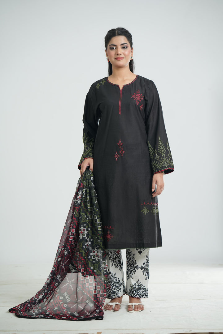 Lawn Black Stitched Suit - Jazmin