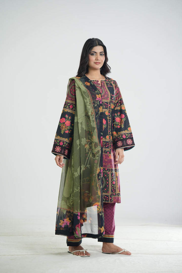 Lawn Plum Stitched Suit - Jazmin