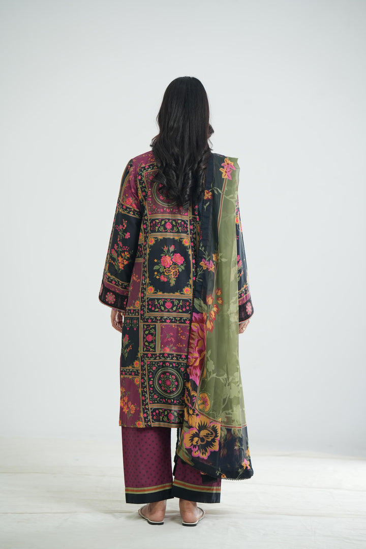 Lawn Plum Stitched Suit - Jazmin