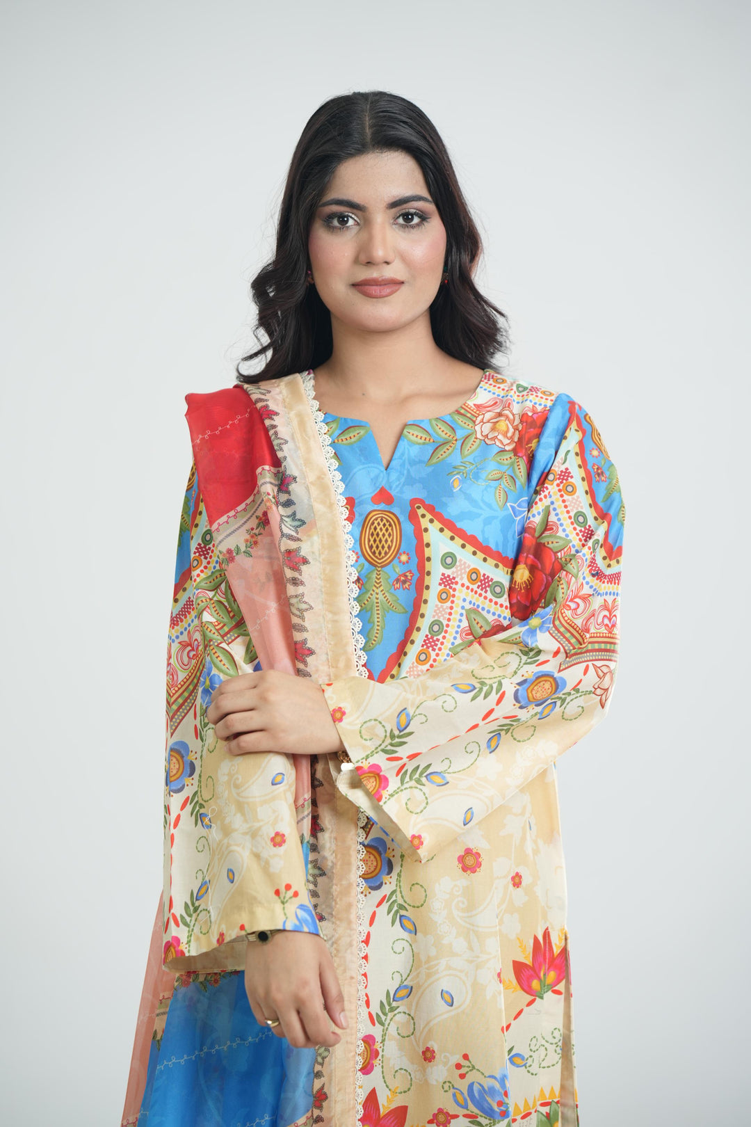 Lawn Cream Stitched Suit - Jazmin