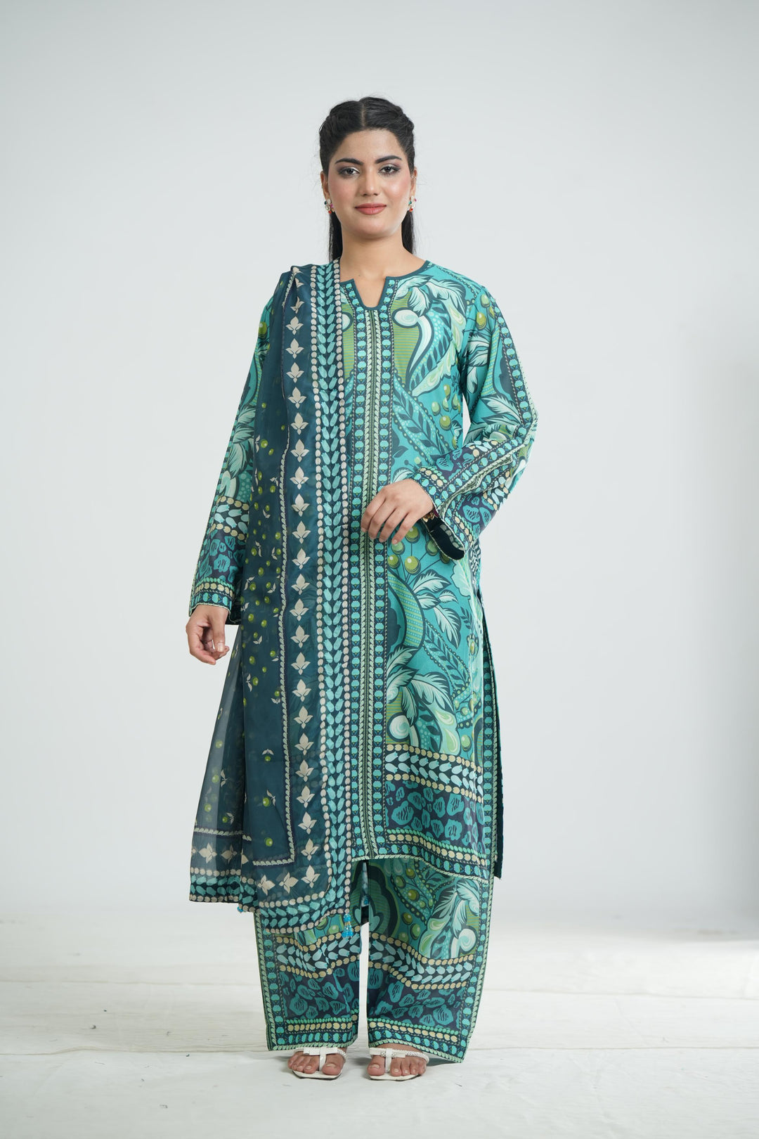 Lawn Green Stitched Suit - Jazmin