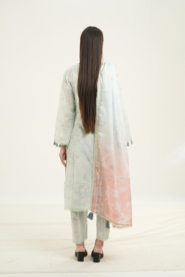 Embroidered Lawn Ice Blue Stitched Suit - Jazmin