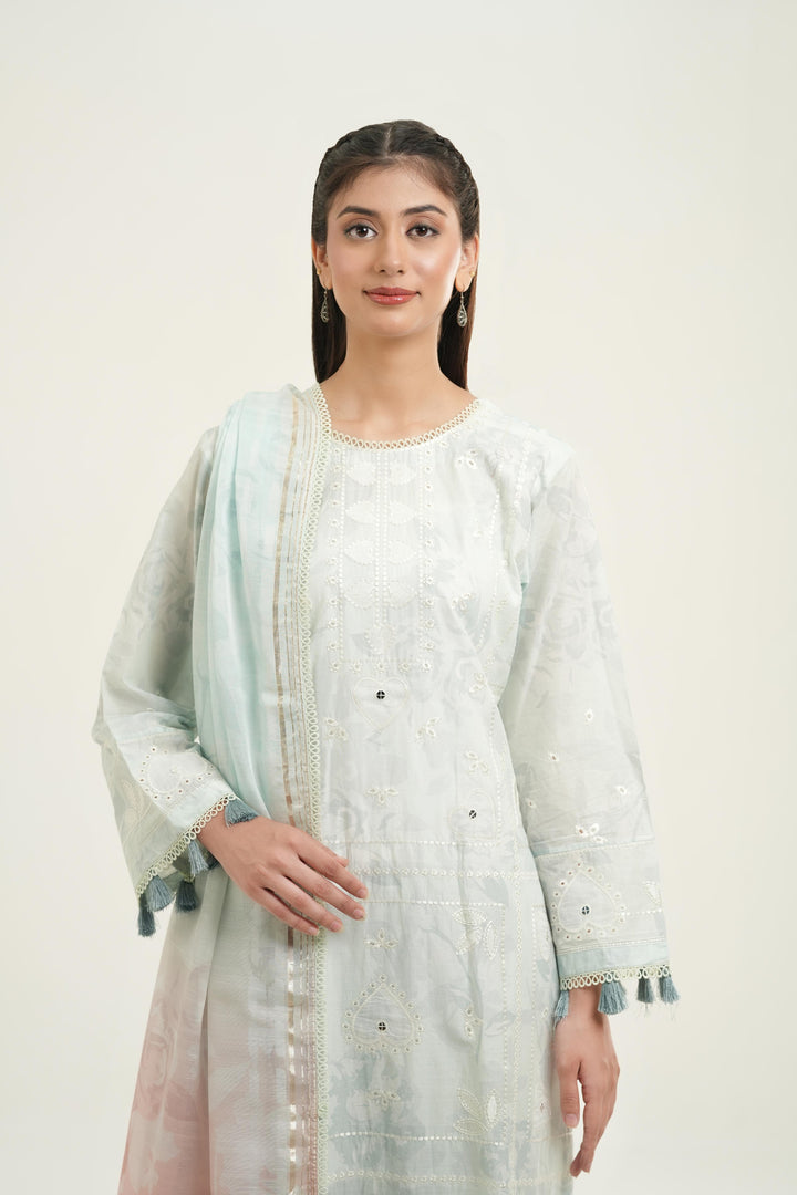 Embroidered Lawn Ice Blue Stitched Suit - Jazmin