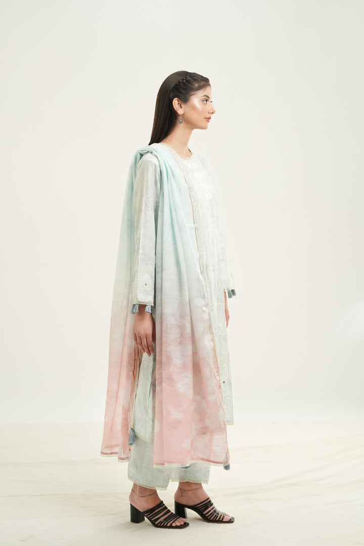 Embroidered Lawn Ice Blue Stitched Suit - Jazmin