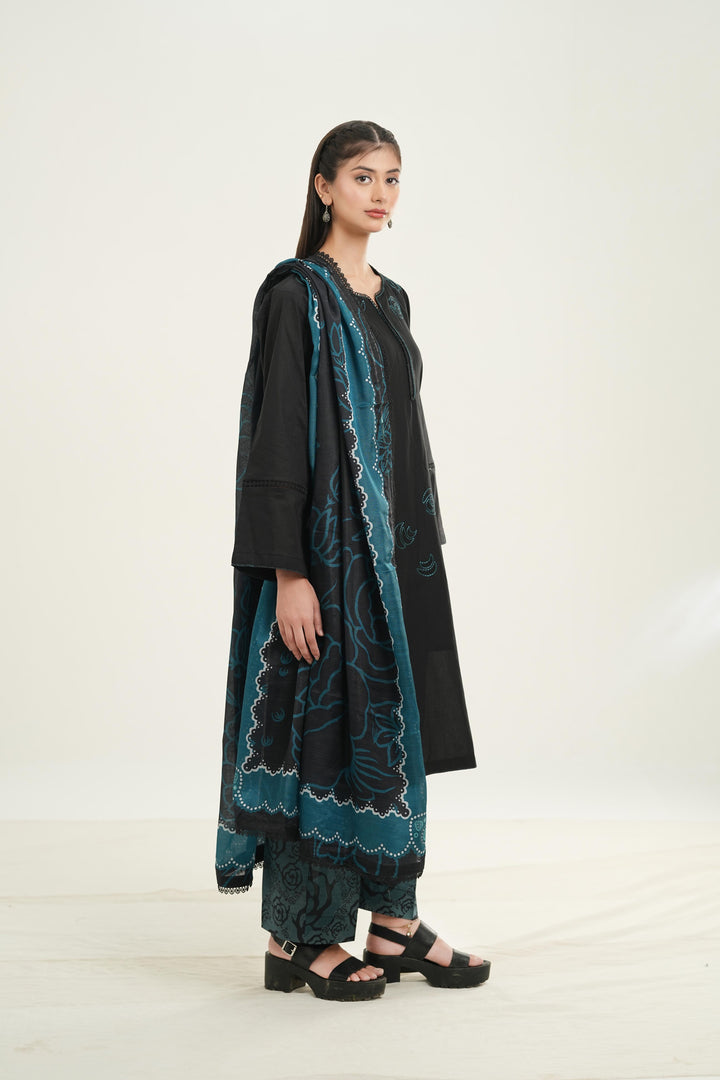 Embroidered Lawn Black Stitched Suit - Jazmin