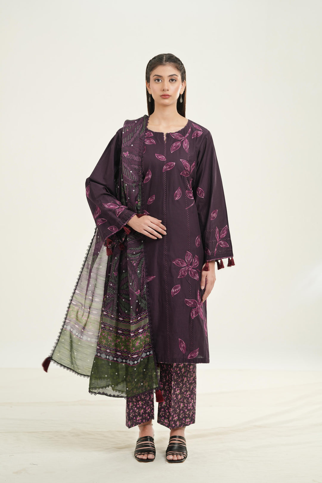 Embroidered Lawn Dark Purple Stitched Suit - Jazmin