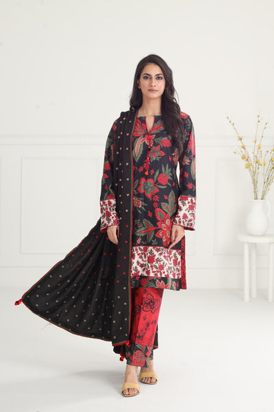 Digital Printed Premium Viscose Red Stitched Suit - Jazmin