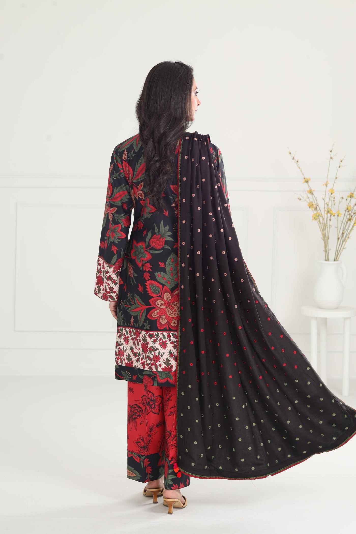 Digital Printed Premium Viscose Red Stitched Suit - Jazmin