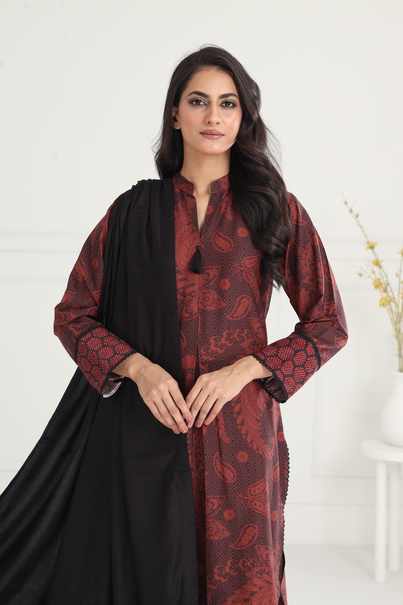 Digital Printed Premium Viscose Brown Stitched Suit - Jazmin