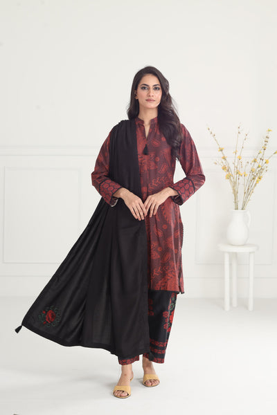 Digital Printed Premium Viscose Brown Stitched Suit - Jazmin