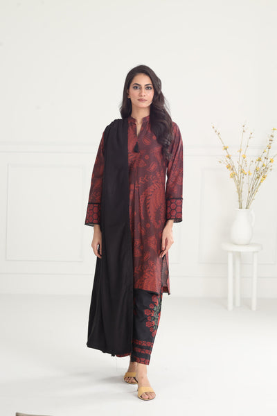 Digital Printed Premium Viscose Brown Stitched Suit - Jazmin