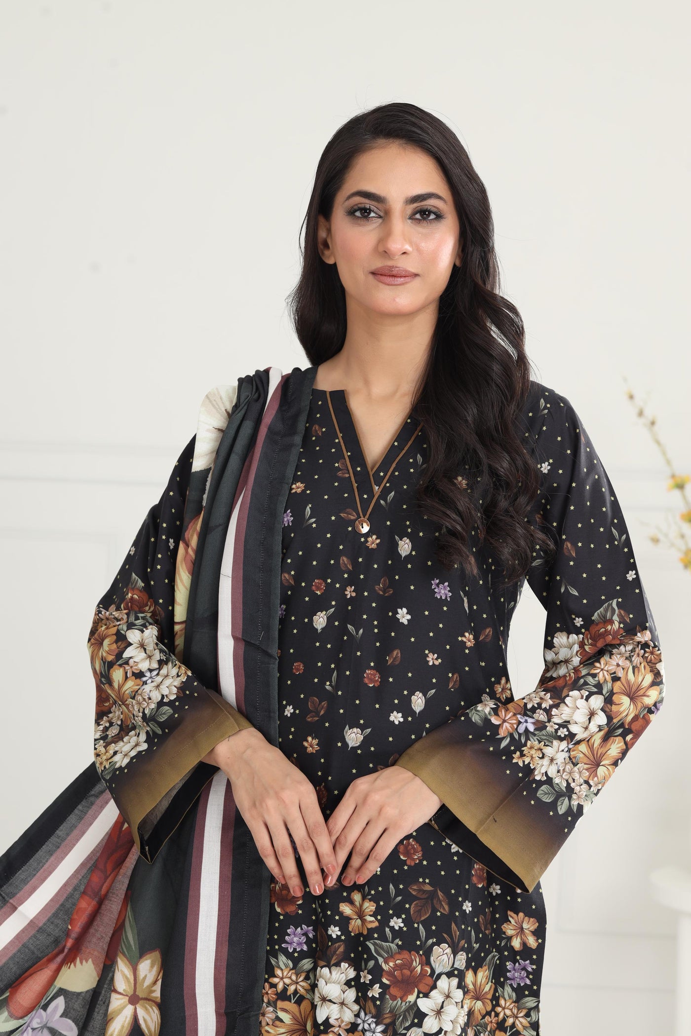 Digital Printed Premium Viscose Black Stitched Suit - Jazmin