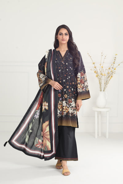 Digital Printed Premium Viscose Black Stitched Suit - Jazmin