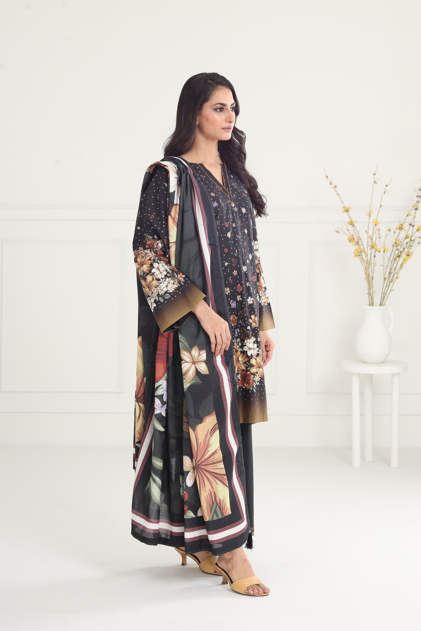 Digital Printed Premium Viscose Black Stitched Suit - Jazmin