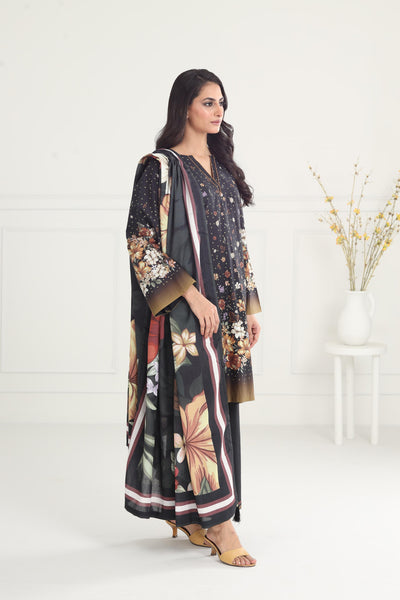 Digital Printed Premium Viscose Black Stitched Suit - Jazmin