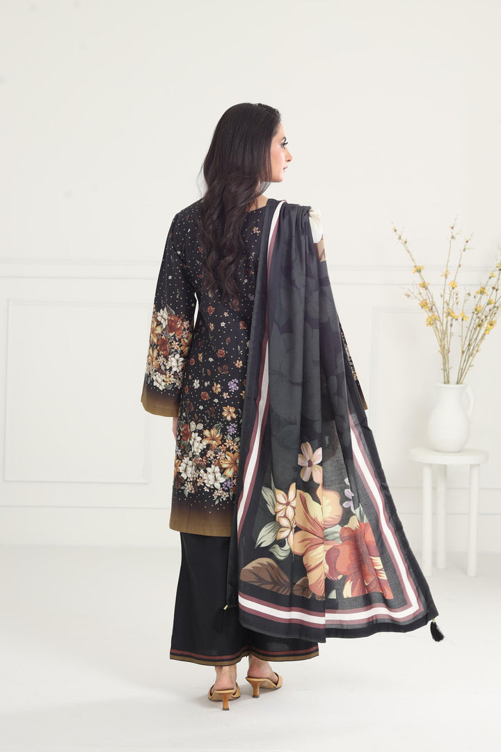 Digital Printed Premium Viscose Black Stitched Suit - Jazmin