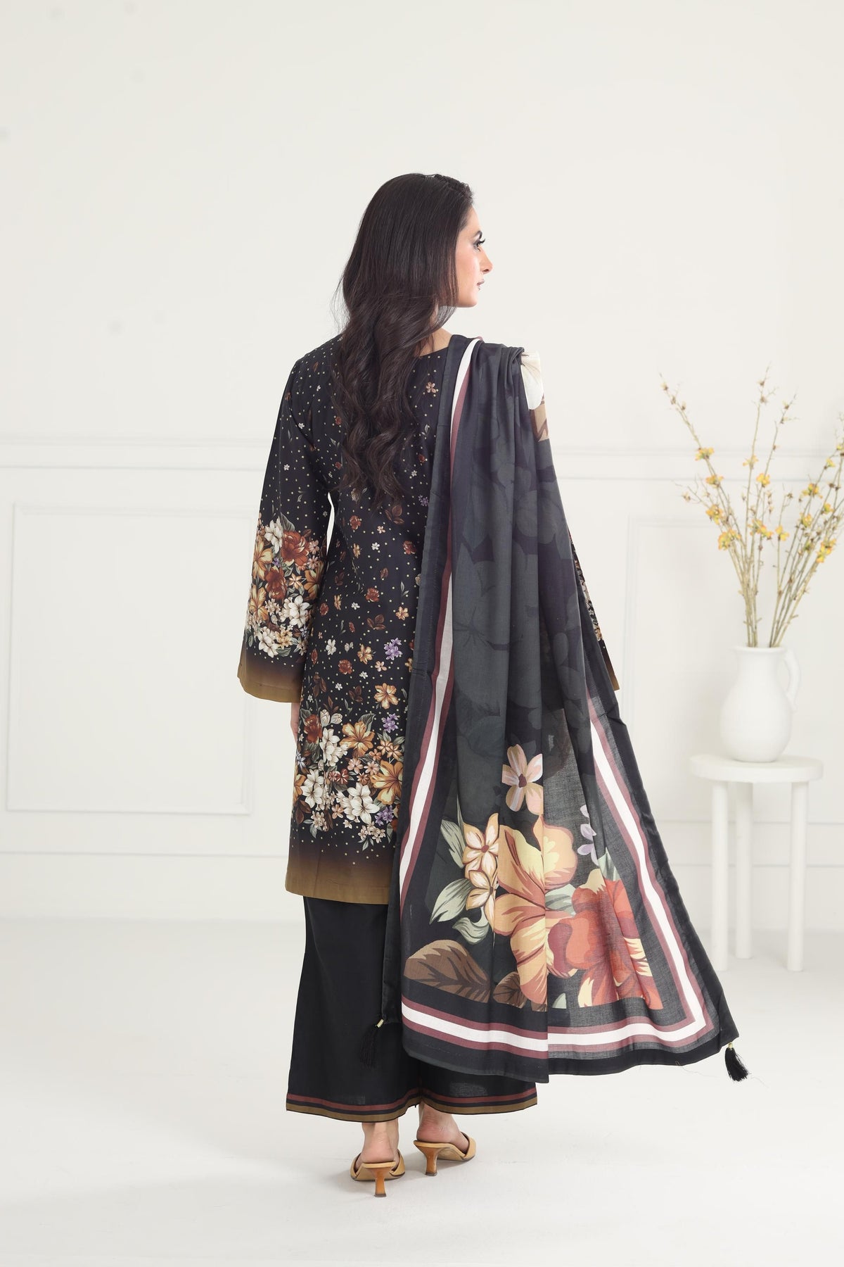 Digital Printed Premium Viscose Black Stitched Suit - Jazmin
