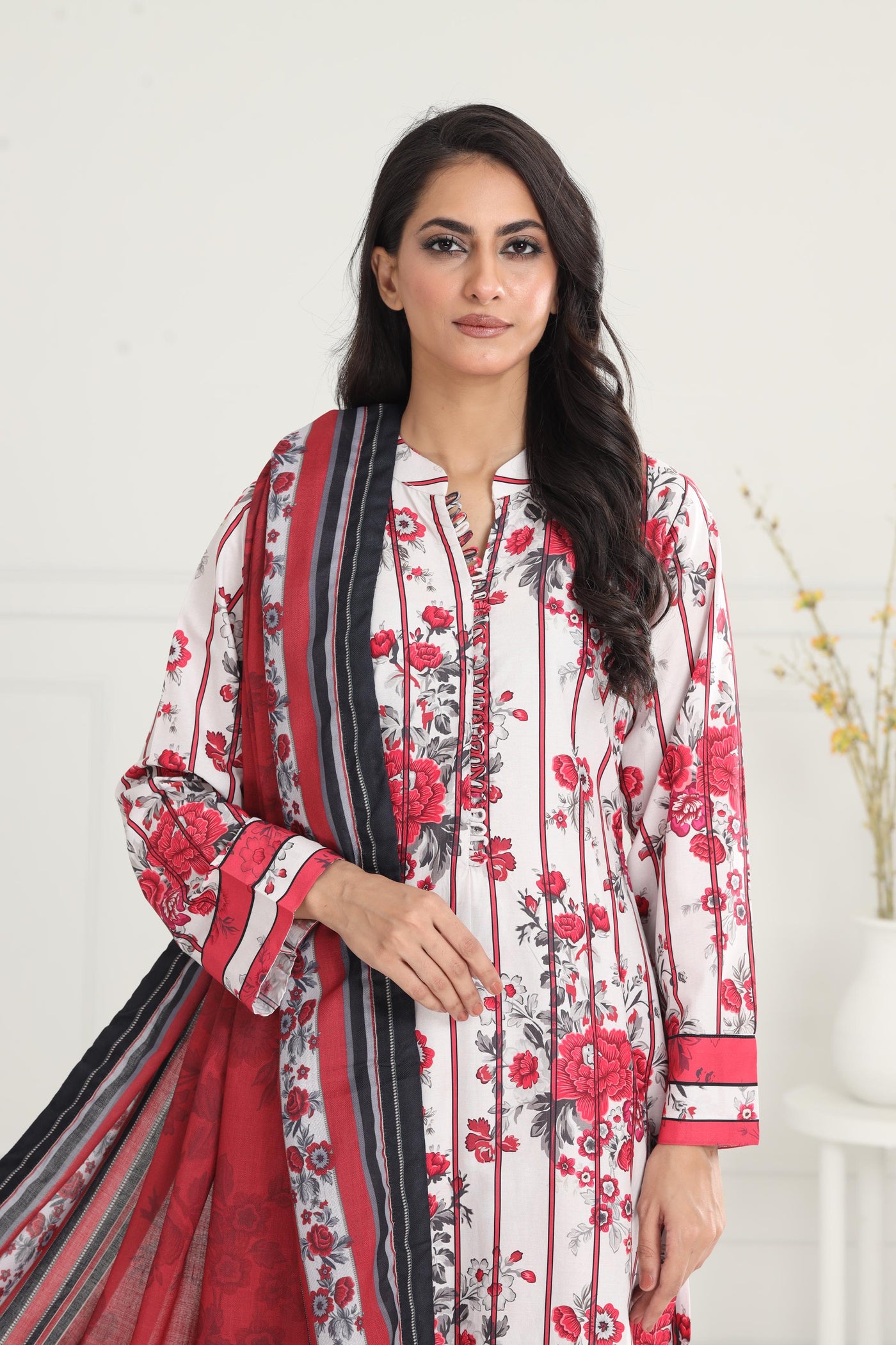 Digital Printed Premium Viscose White Stitched Suit - Jazmin