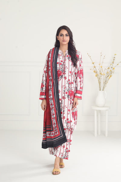 Digital Printed Premium Viscose White Stitched Suit - Jazmin