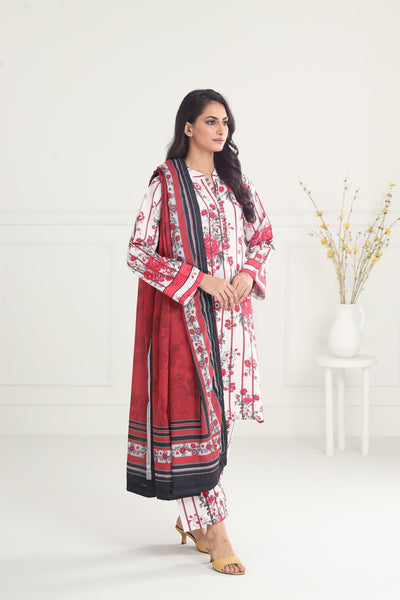 Digital Printed Premium Viscose White Stitched Suit - Jazmin