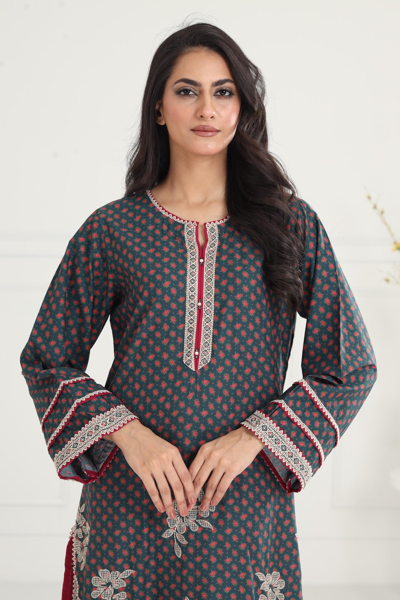 Digital Printed Embroidered Premium Viscose Green Stitched Suit - Jazmin