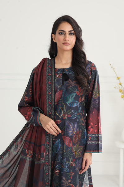 Digital Printed Embroidered Premium Viscose Blue Stitched Suit - Jazmin