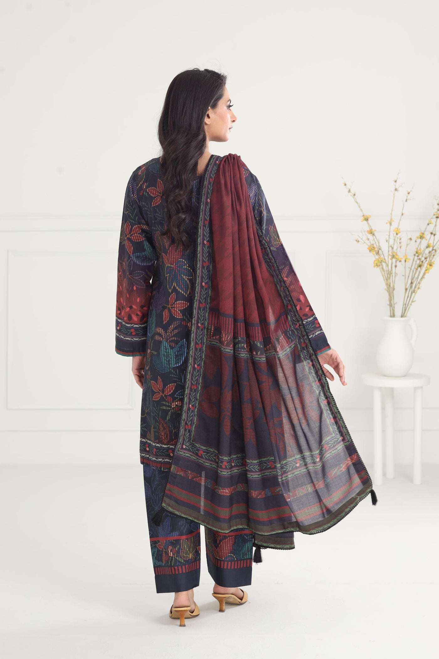 Digital Printed Embroidered Premium Viscose Blue Stitched Suit - Jazmin