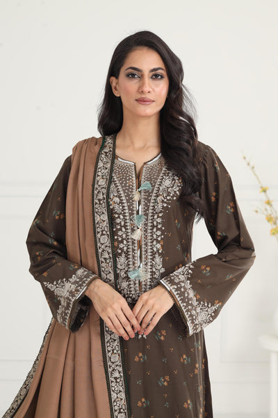 Digital Printed Embroidered Premium Viscose Mehndi Stitched Suit - Jazmin