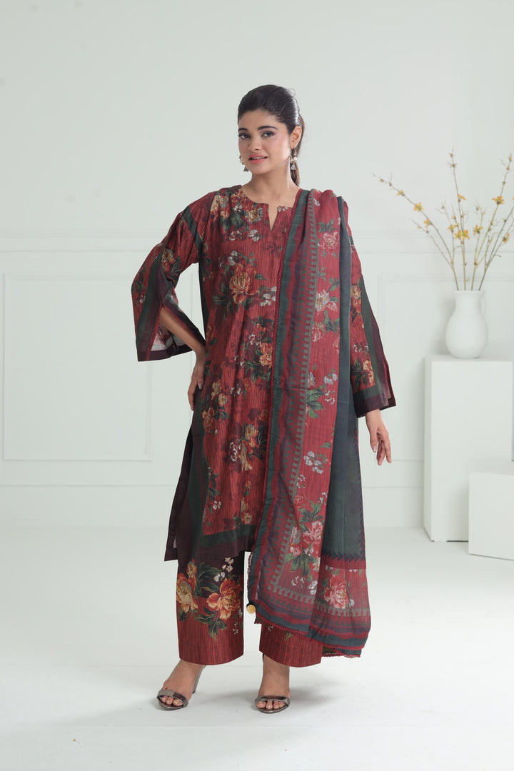 Viscose Brown Stitched Suit - Jazmin