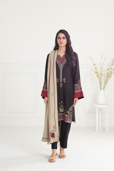 Embroidered Premium Viscose Black Stitched Suit - Jazmin