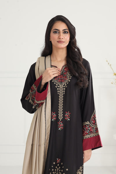 Embroidered Premium Viscose Black Stitched Suit - Jazmin