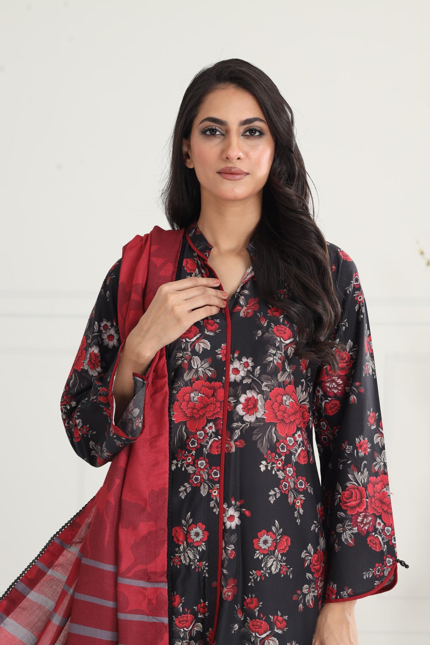 Embroidered Premium Viscose Red Stitched Suit - Jazmin