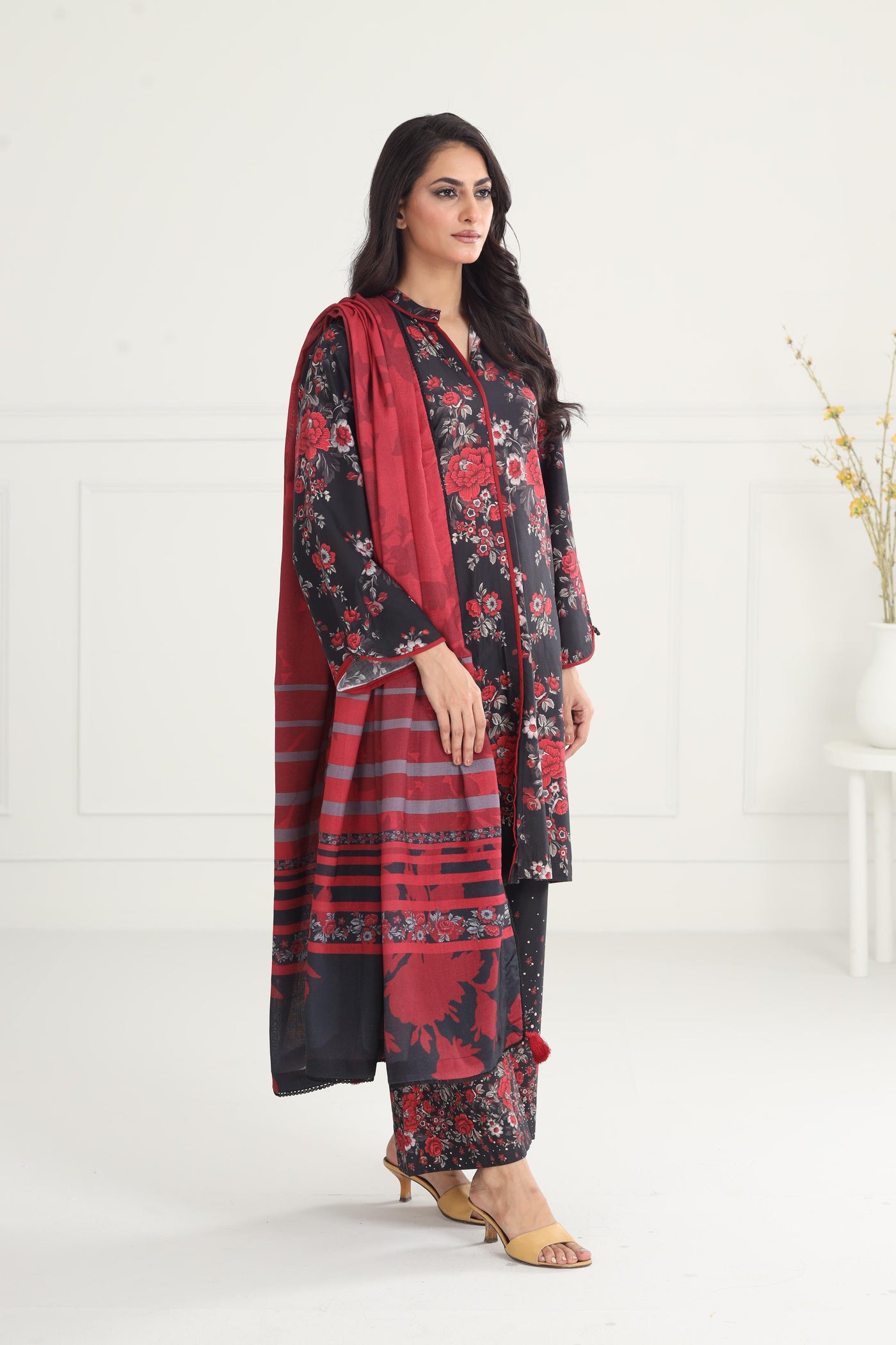 Embroidered Premium Viscose Red Stitched Suit - Jazmin