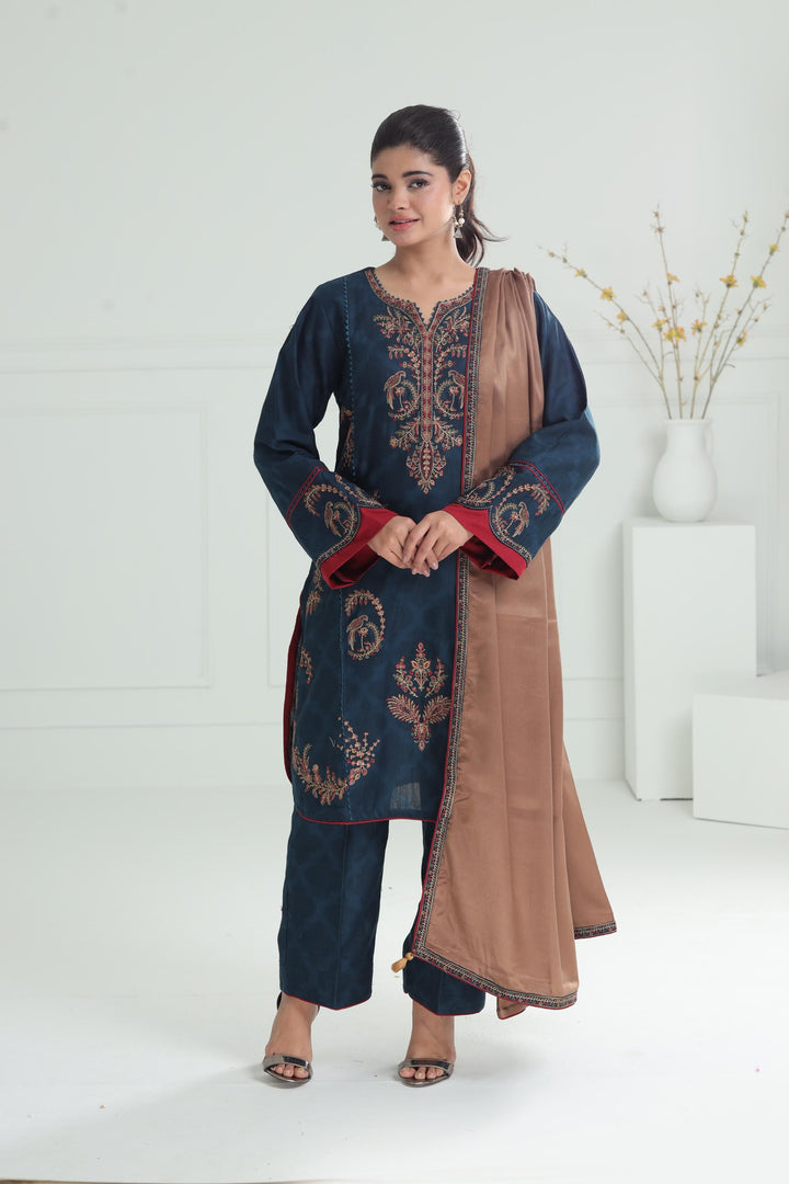 Khaddar Blue Stitched Suit - Jazmin