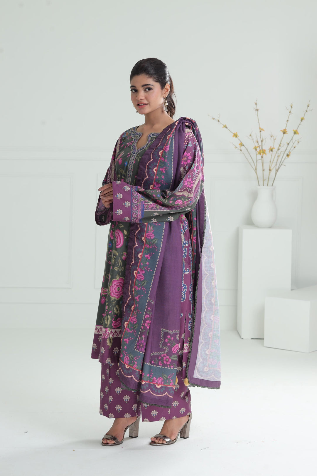 Viscose Mehndi Stitched Suit - Jazmin