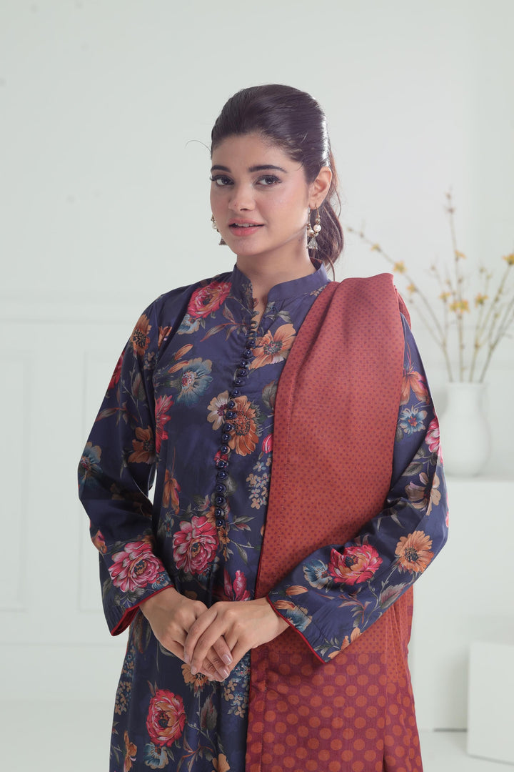Viscose Navy Blue Stitched Suit - Jazmin