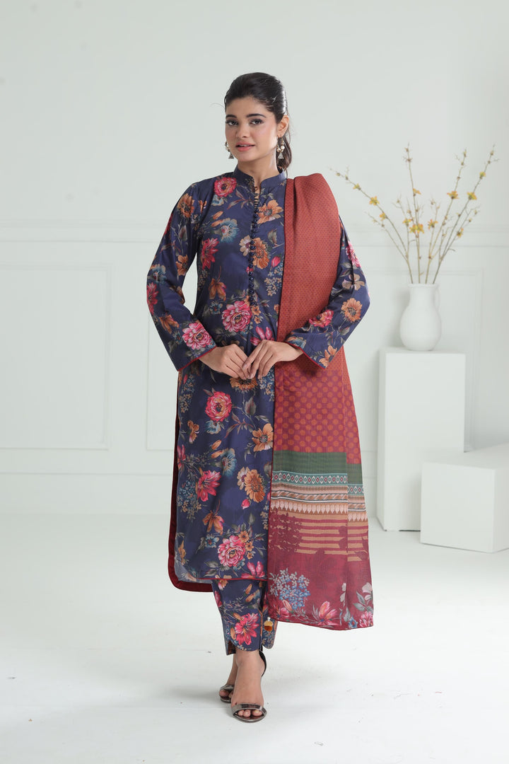 Viscose Navy Blue Stitched Suit - Jazmin