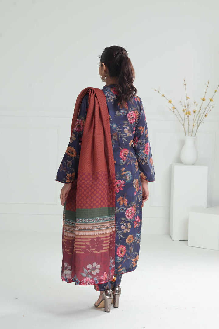 Viscose Navy Blue Stitched Suit - Jazmin