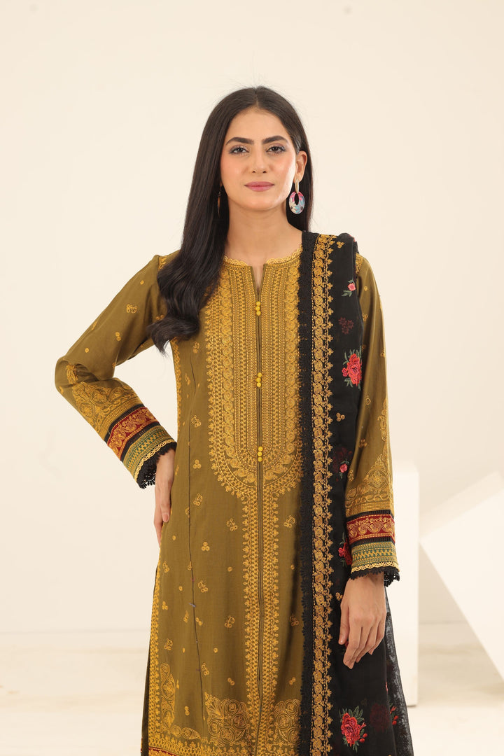 Golden Embroidered Khaddar 3 Piece Suit - Jazmin