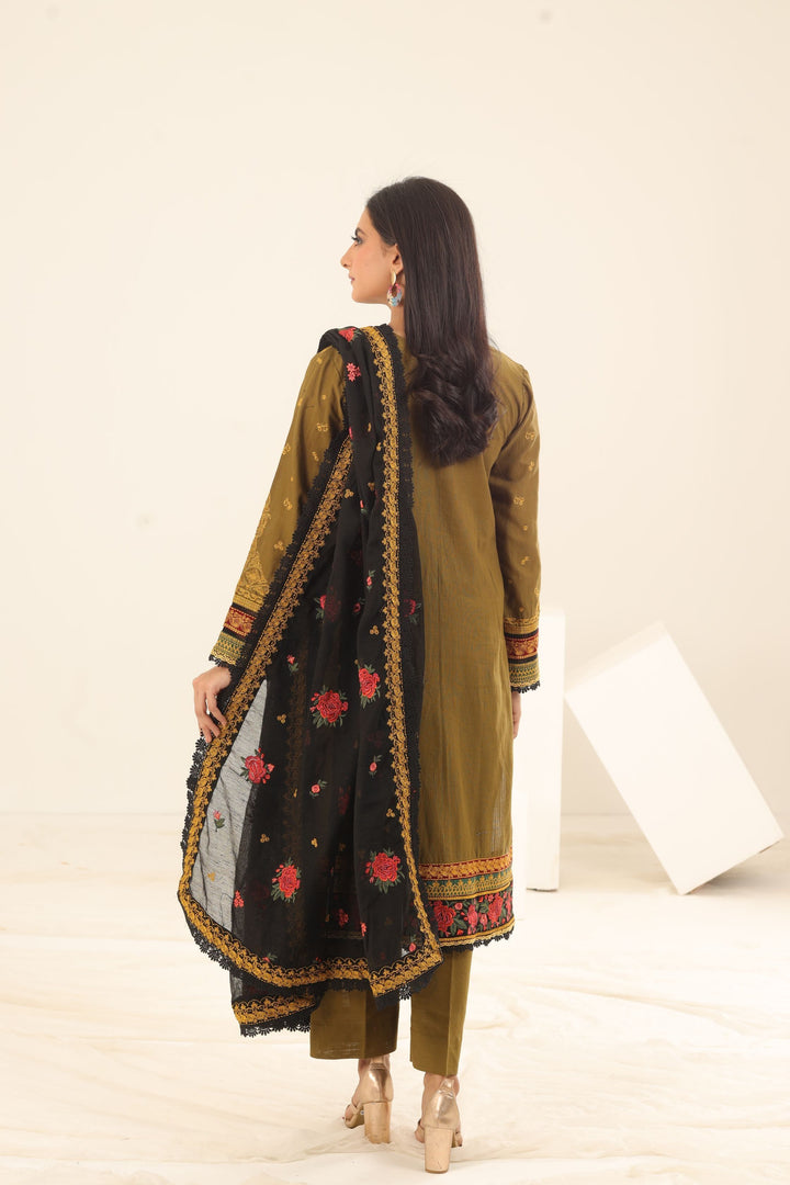 Golden Embroidered Khaddar 3 Piece Suit - Jazmin