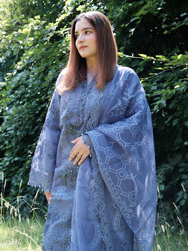 Embroidered Organza Purple Stitched Suit - Maria B Luxury Lawn