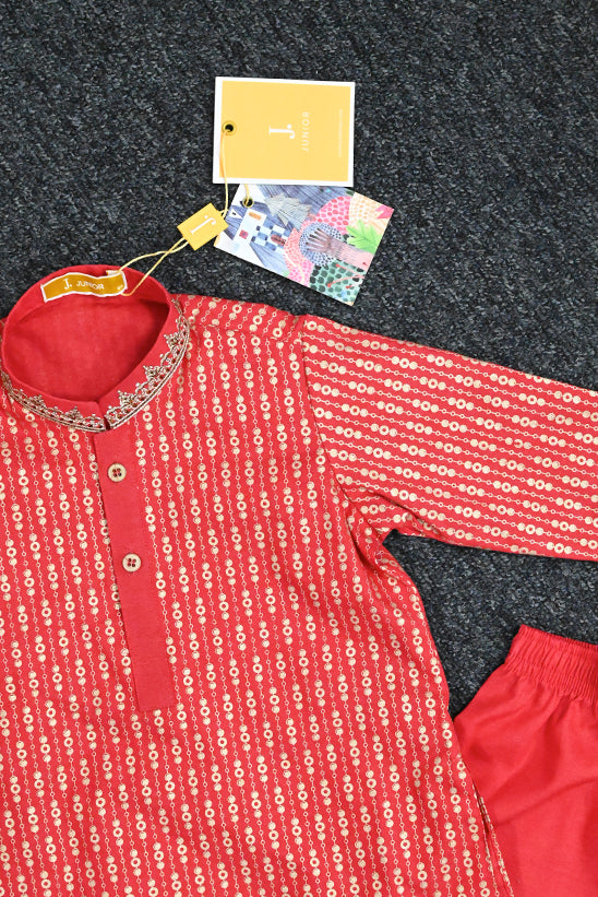 Cotton Red Shalwar Kameez- J. Junaid Jamshed