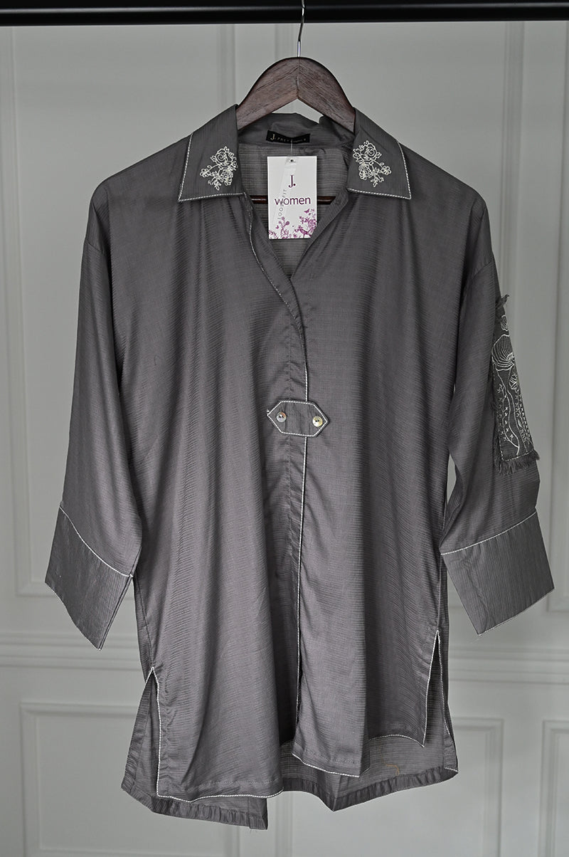 Dobby Grey Kurti - J. Junaid Jamshed