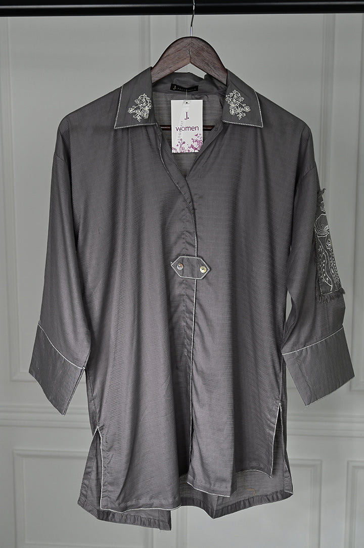 Dobby Grey Kurti - J. Junaid Jamshed