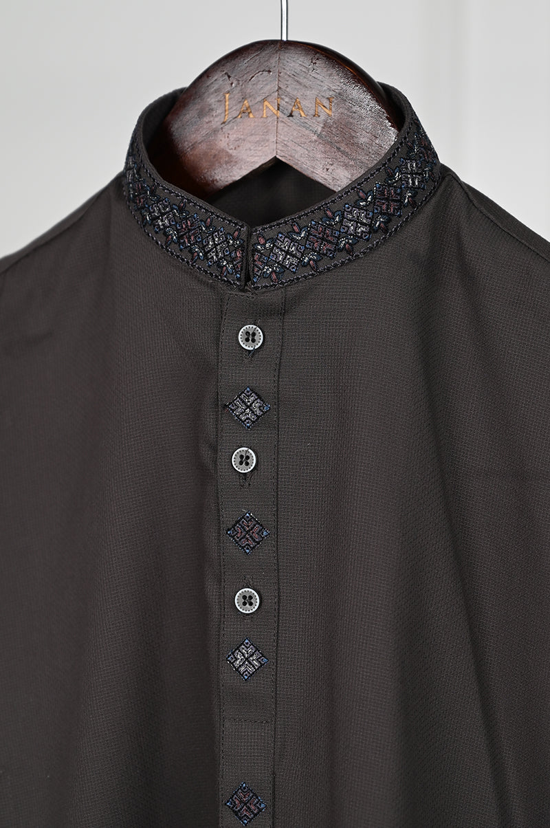 Blended Grey Kurta - J. Junaid Jamshed