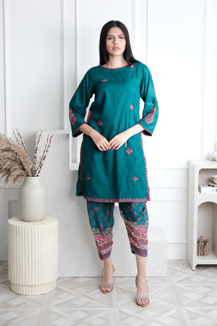 Dobby Green Stitched Suit - J. Junaid Jamshed